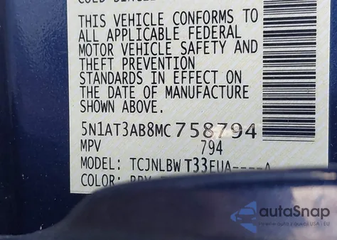 2021 Nissan Rogue S Intelligent Awd z USA, uszkodzony, nr VIN 5N1AT3AB8MC758794